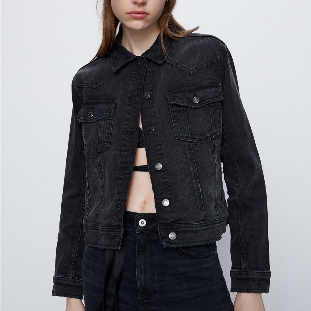 Zara black denim fitted jacket